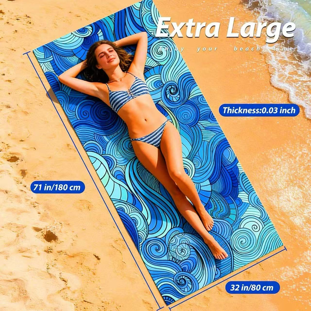 Microfiber Lightweight Beach Towel, Beach Blanket, 71 Inch x 32 Inch, Ultra Portable, Sand Free, Fast air-Drying