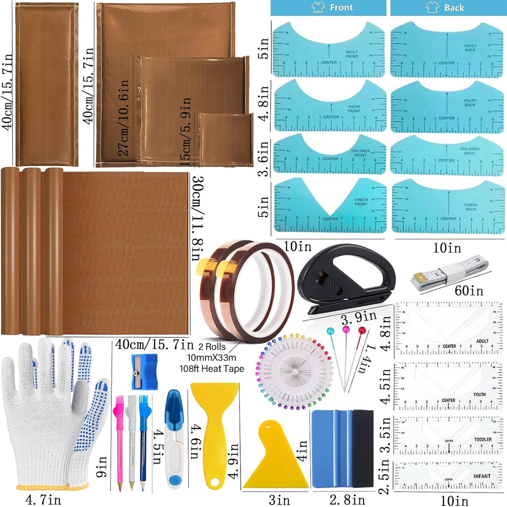Heat Press Pillow Bundle Tools Kit | 4 Heat Pressing Transfer Pillow Mat, 3 Pack Teflon Sheet for Heat Press, 2 Rolls