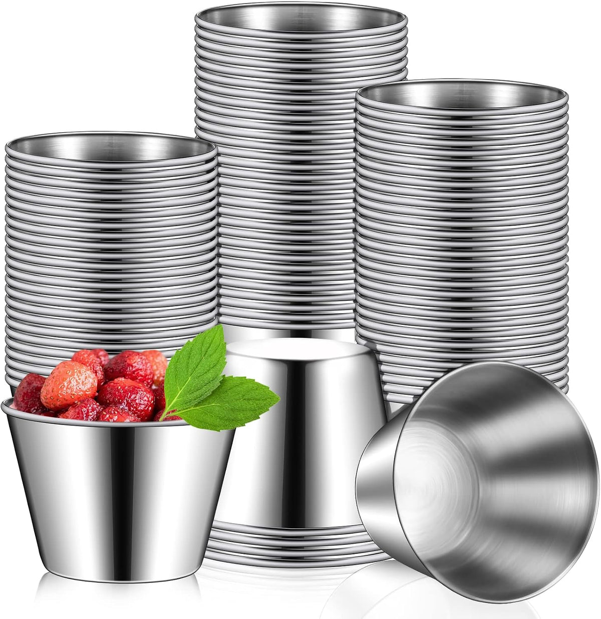 100 Pcs Metal Ramekins Stainless Steel Sauce Cups Bulk,2.2 Oz
