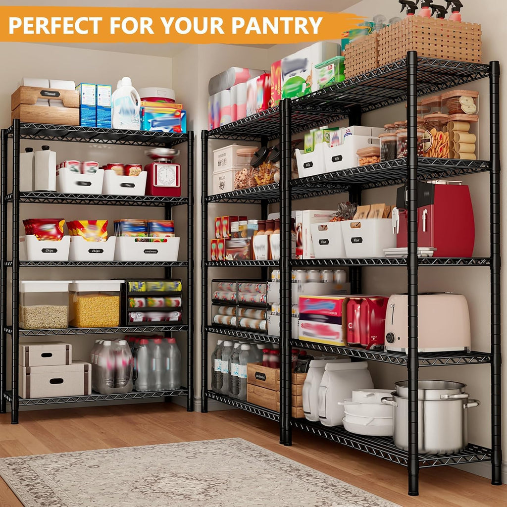 72''H Metal shelving 5 Tire Storage Shelves for Garage Shelving Adjustable Wire Shelving Rack Heavy Duty Shelving