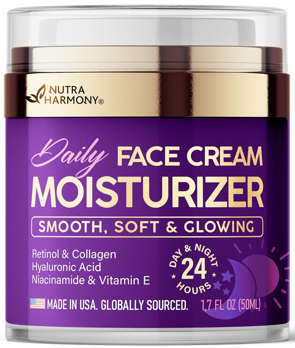 Face Moisturizer - Collagen | Retinol | Hyaluronic Acid | Vits C & E, 1.7oz | Day & Night Face Cream - Smooth, Soft &