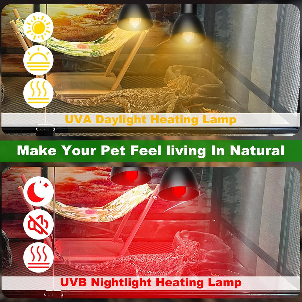 Heat Lamp for Reptile,UVA UVB Light for Turtle,Bearded Dragon Basking Light Bulbs,Dimmable 360°Gooseneck UV Heating