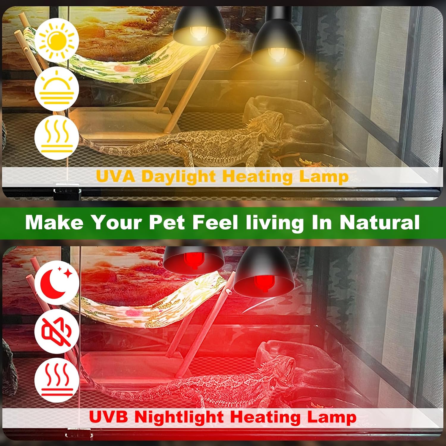 Heat Lamp for Reptile,UVA UVB Light for Turtle,Bearded Dragon Basking Light Bulbs,Dimmable 360°Gooseneck UV Heating