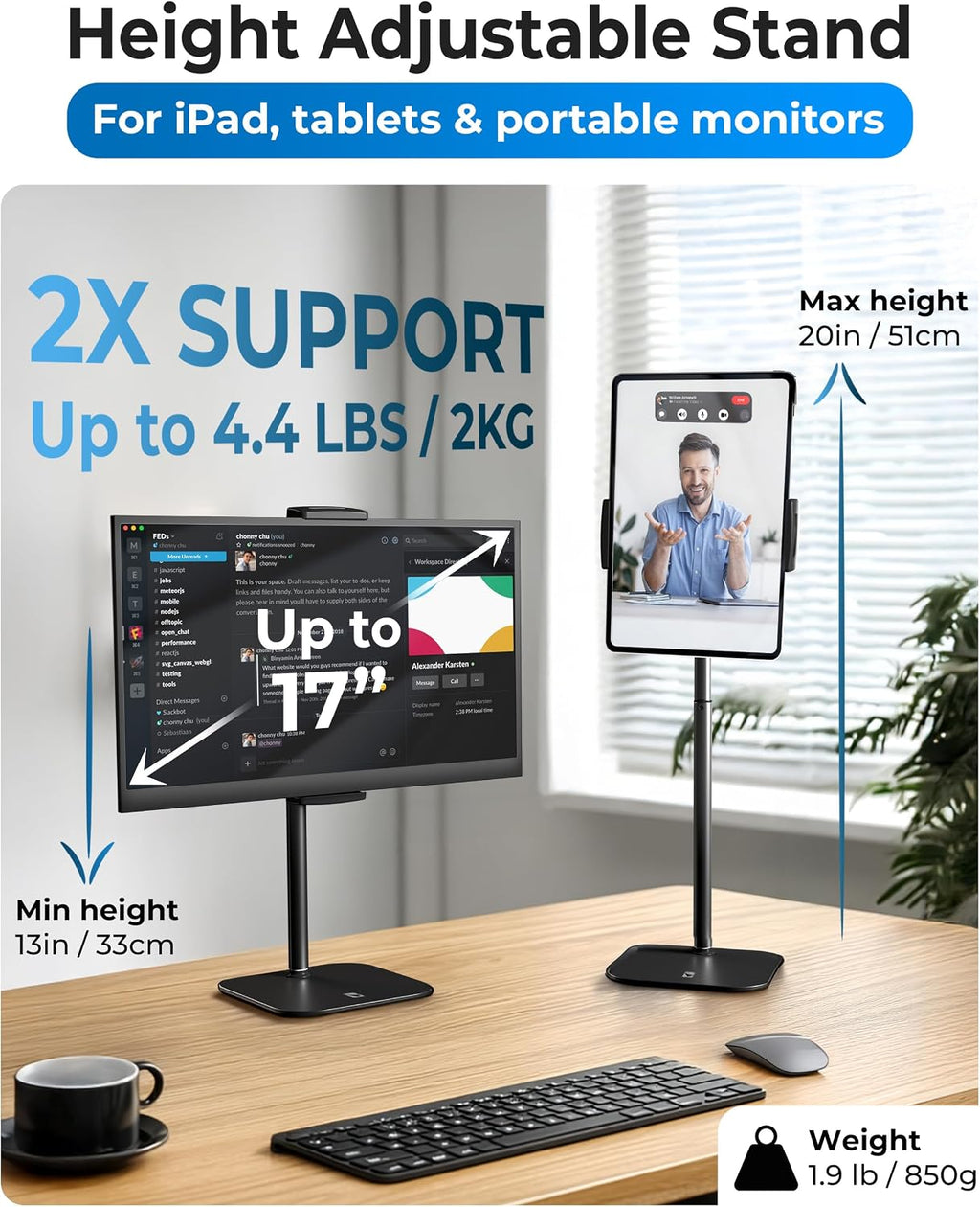 TabStand 20" Tall iPad Stand for Desk, Portable Monitor Stand Holder