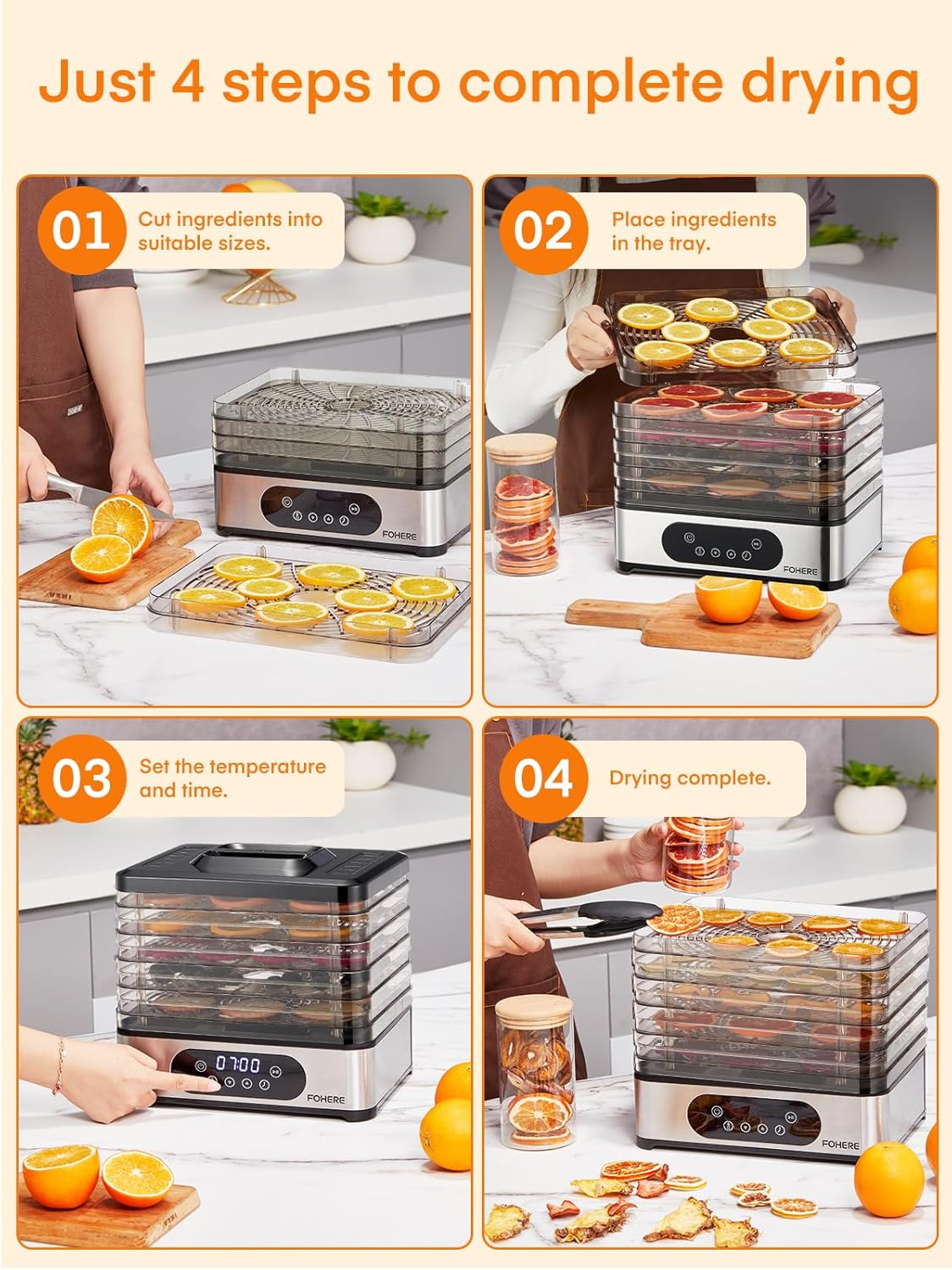 Food Dehydrator, 5 BPA-Free Tray Dehydrators, 11.42" Stackable Trays