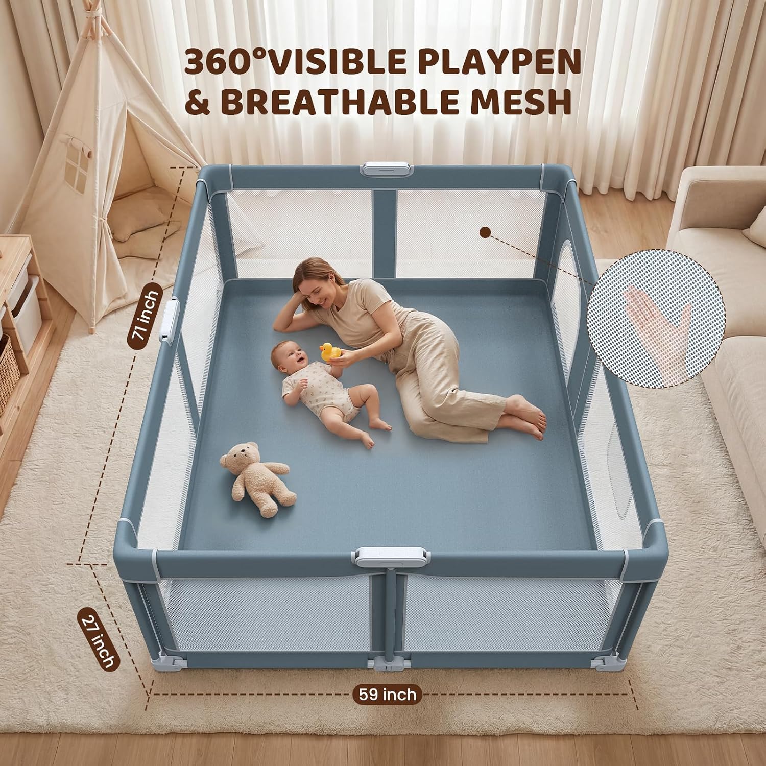 Foldable Baby Playpen - 71"×59" Collapsible Playpen for Babies and Toddlers | Portable Travel Play Yard