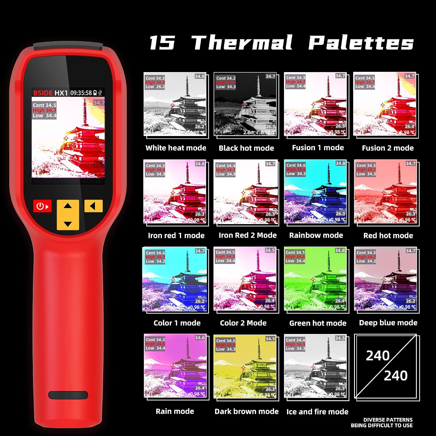 BSIDE Thermal Imaging Camera 240×240 Resolution 15 Color Palettes Infrared Thermal Imager -4°F to 1022°F 25Hz