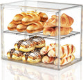 Pastry Display Case, 2 Tier Bread Box for Kitchen Countertop, Acrylic Bread Container with Magnetic Door, Large