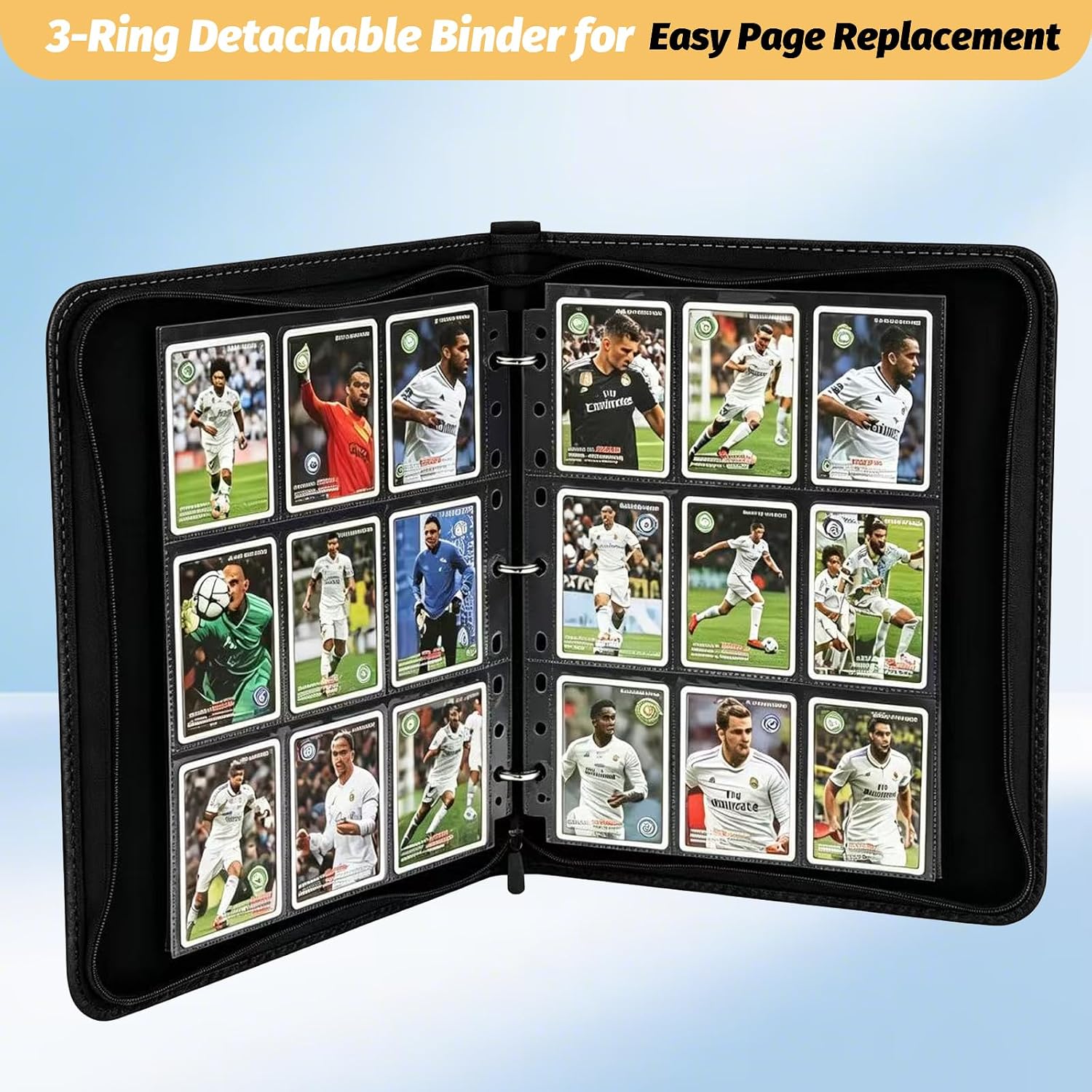 9 Pocket Trading Card Binder,720 Cards,40 Top-Loading Pages, Double Sided Pockets PU Cover Zipper Collection Album