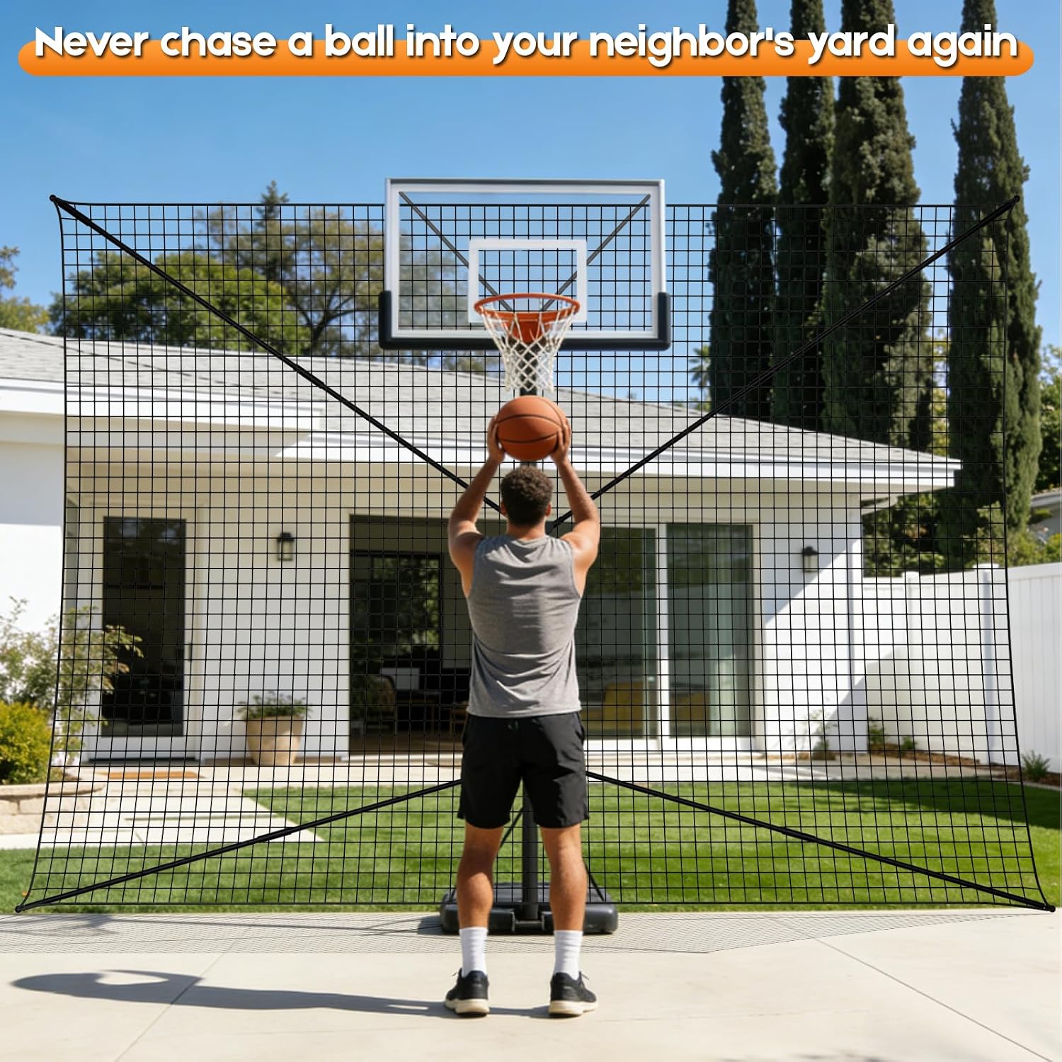 Basketball Rebounder Net, Heavy-Duty Steel Frame Basketball Return Net Catcher Backstop Nets Basketball Return