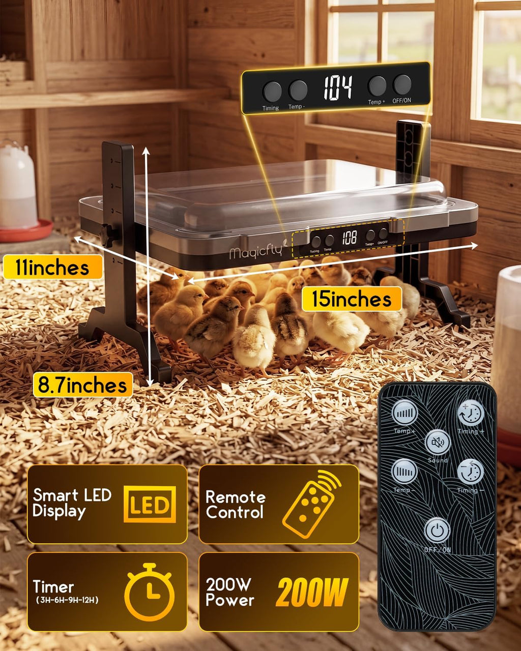 Brooder Plate for Chicks, 200W Smart Radiant Chicken Coop Heater