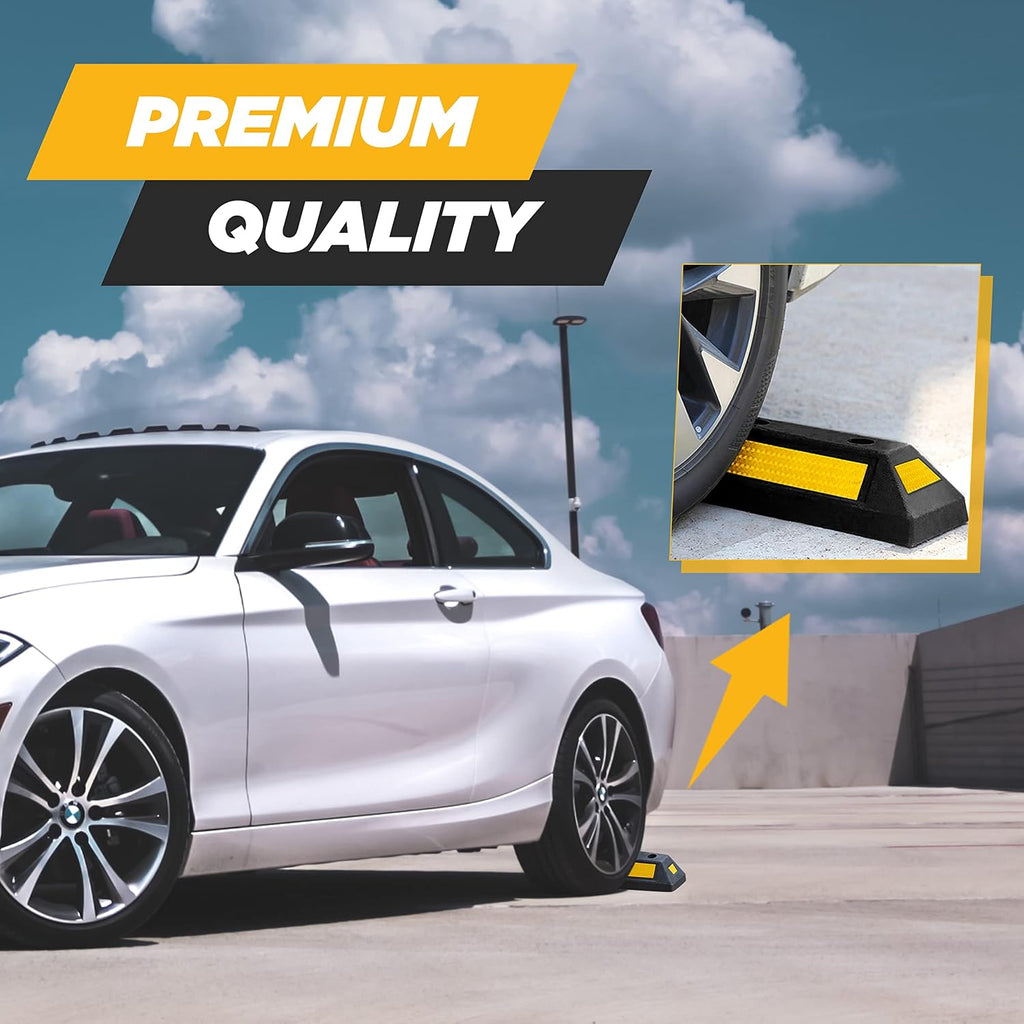 Heavy Duty Rubber Parking Curb Guide –Car Block - Driveway Car Garage Wheel Stopper- Professional Grade Parking