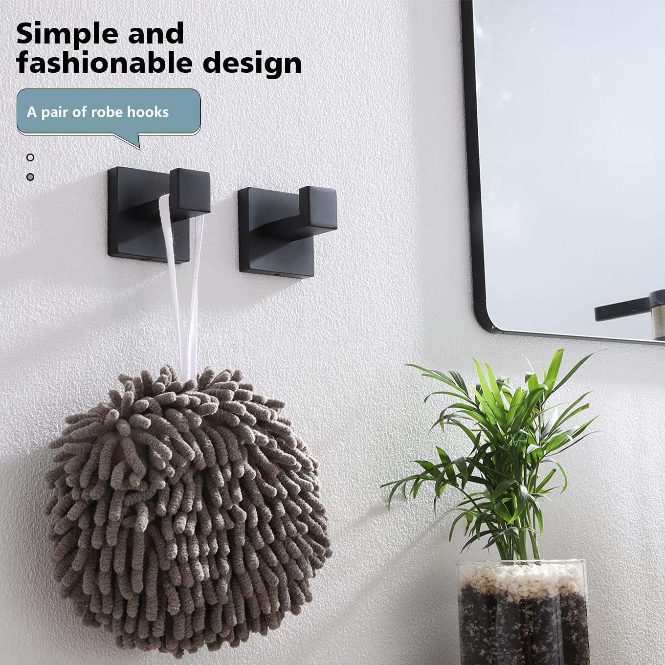 Bath Towel Hook Wall Mount Square Robe Hook Coat Hook, Bathroom Kitchen Garage Heavy Duty Wall Mounted, SUS 304