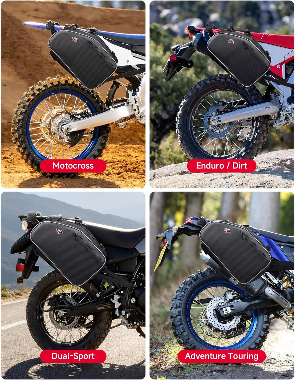 Motorcycle Saddlebags Expandable 20-24L with Rain Covers | Compatible with Dirt Bike Dual Sport Motorcross Motorbike