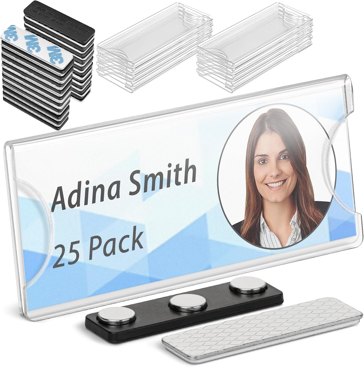 3x1 Clear Magnetic Name Tag Holders w/Customizable Paper Inserts - 10 PK | Mifflin-USA transparent acrylic name card