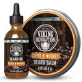 Coffee and Whiskey Beard Balm for Men (2oz) and Beard Oil (1 fl oz) Kit - With Argan and Jojoba Oils - Soften and