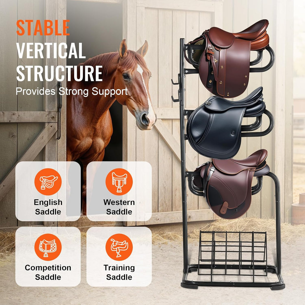 Freestanding Saddle Stand, 30 x 30 x 68.5 in, 3 Tiers Saddle Rack, Heavy Duty Saddle Blanket Holder with Removable &