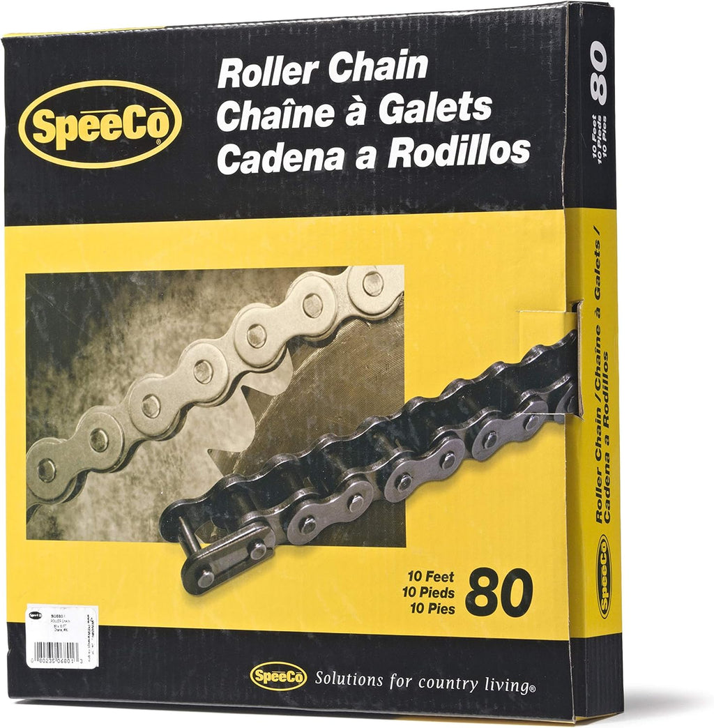 SpeeCo S06801#80 Roller Chain x 10 Feet with Connecting Link