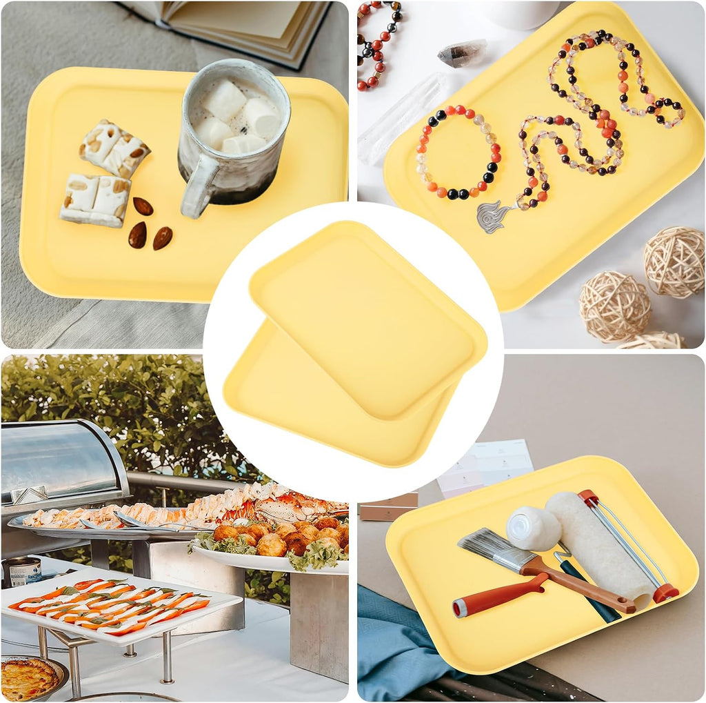 Yellow Plastic Serving Platters and Trays,Serving Dishes for Entertaining,Rectangular Platters for Serving Food