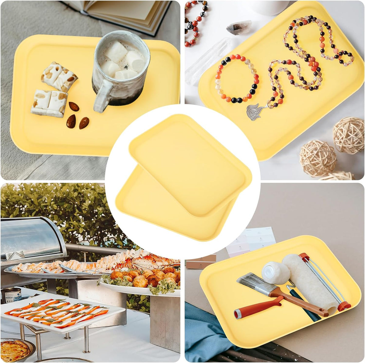 Yellow Plastic Serving Platters and Trays,Serving Dishes for Entertaining,Rectangular Platters for Serving Food
