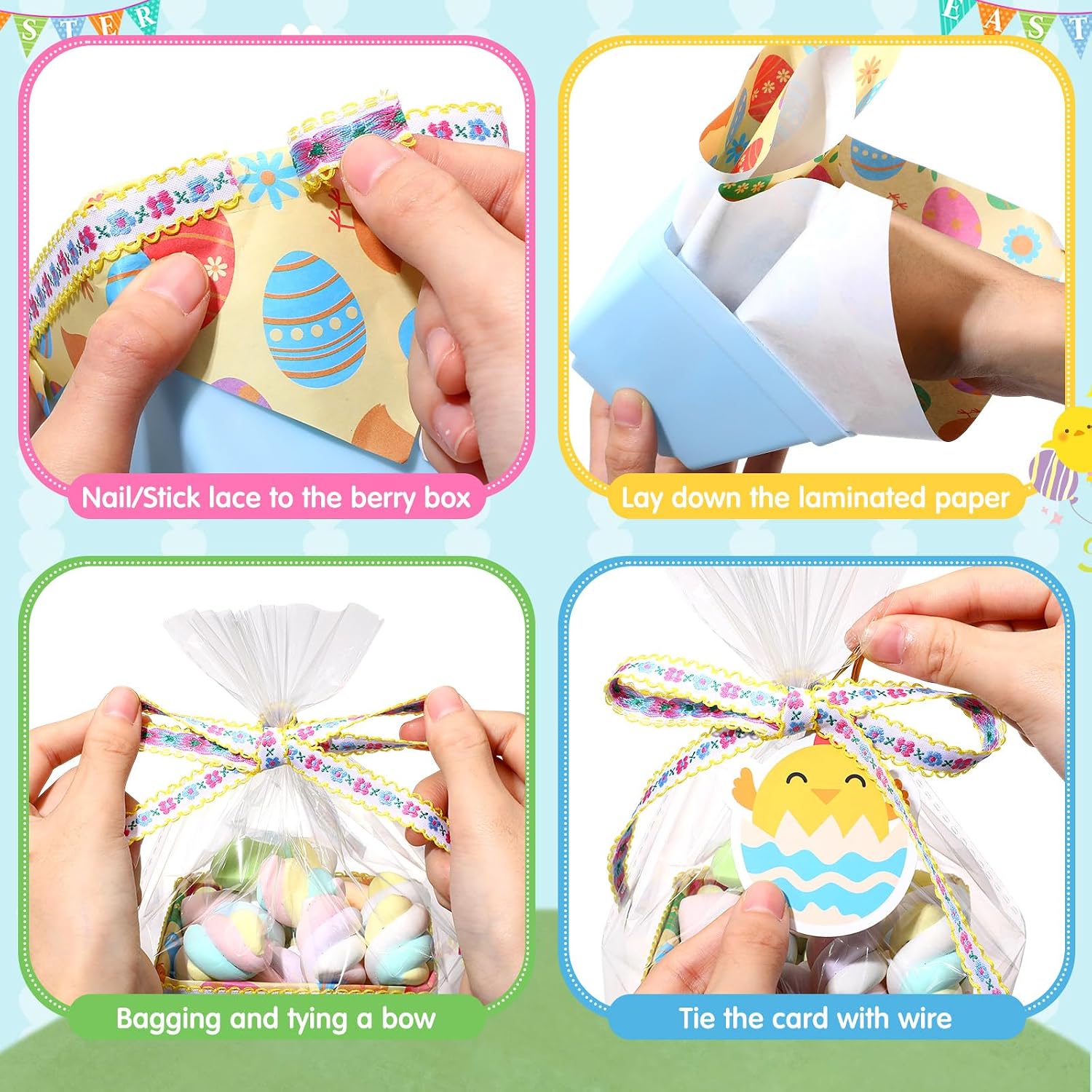 36 Set DIY Mini Easter Basket Stuffers Gift Baskets Empty Bulk Small Plastic Treat Boxes 4 Inch for Candy Snack