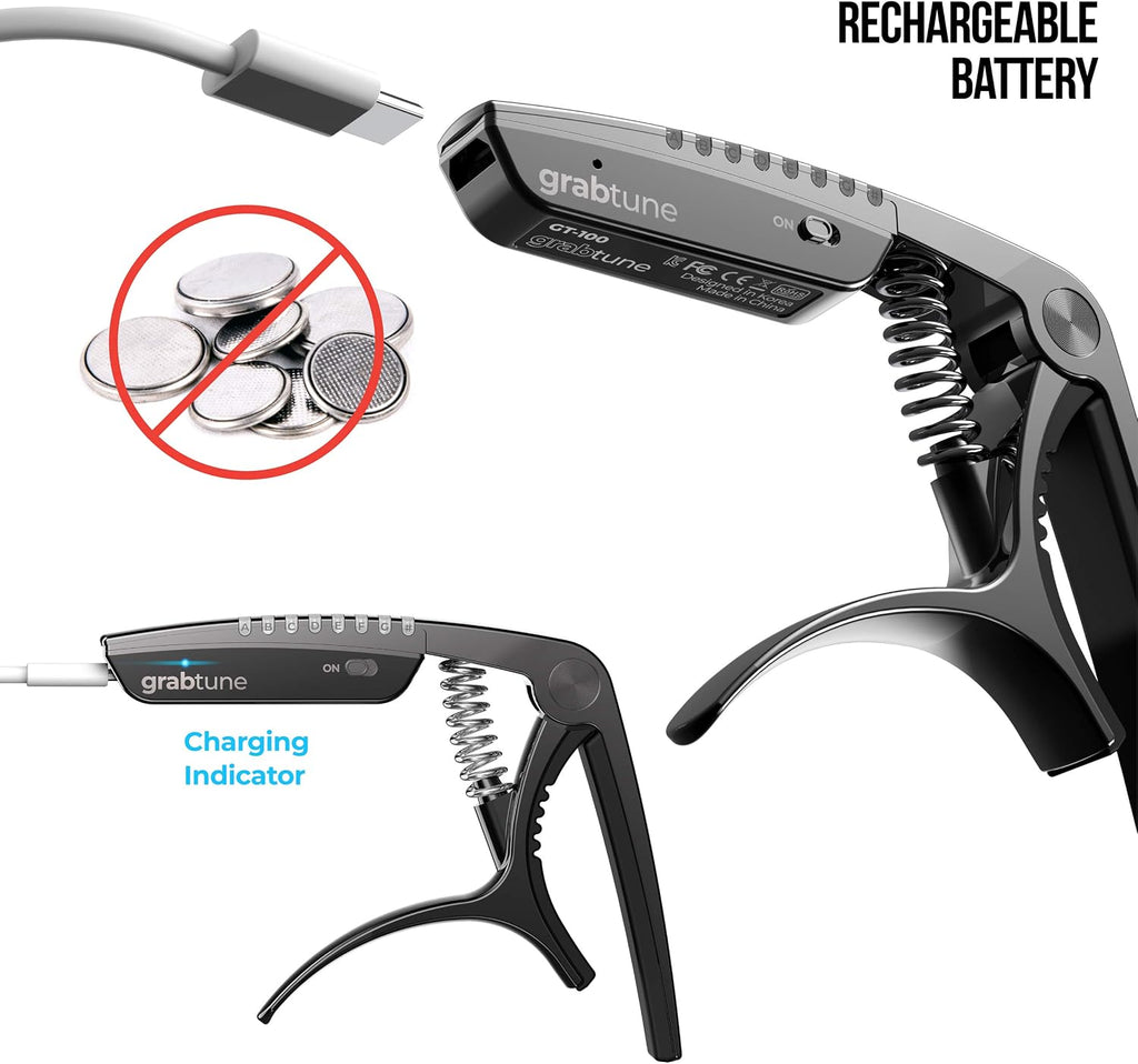 Grabtune Acoustic Guitar Capo-Tuner | 2 In 1 Equipment | Precise and Accurate Tuning System | Full Color LED Edge