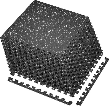 0.4'' Thick 12 Pcs 48 Sq Ft Rubber Top Exercise Equipment Mats, High Density EVA Foam Mats with Rubber Top