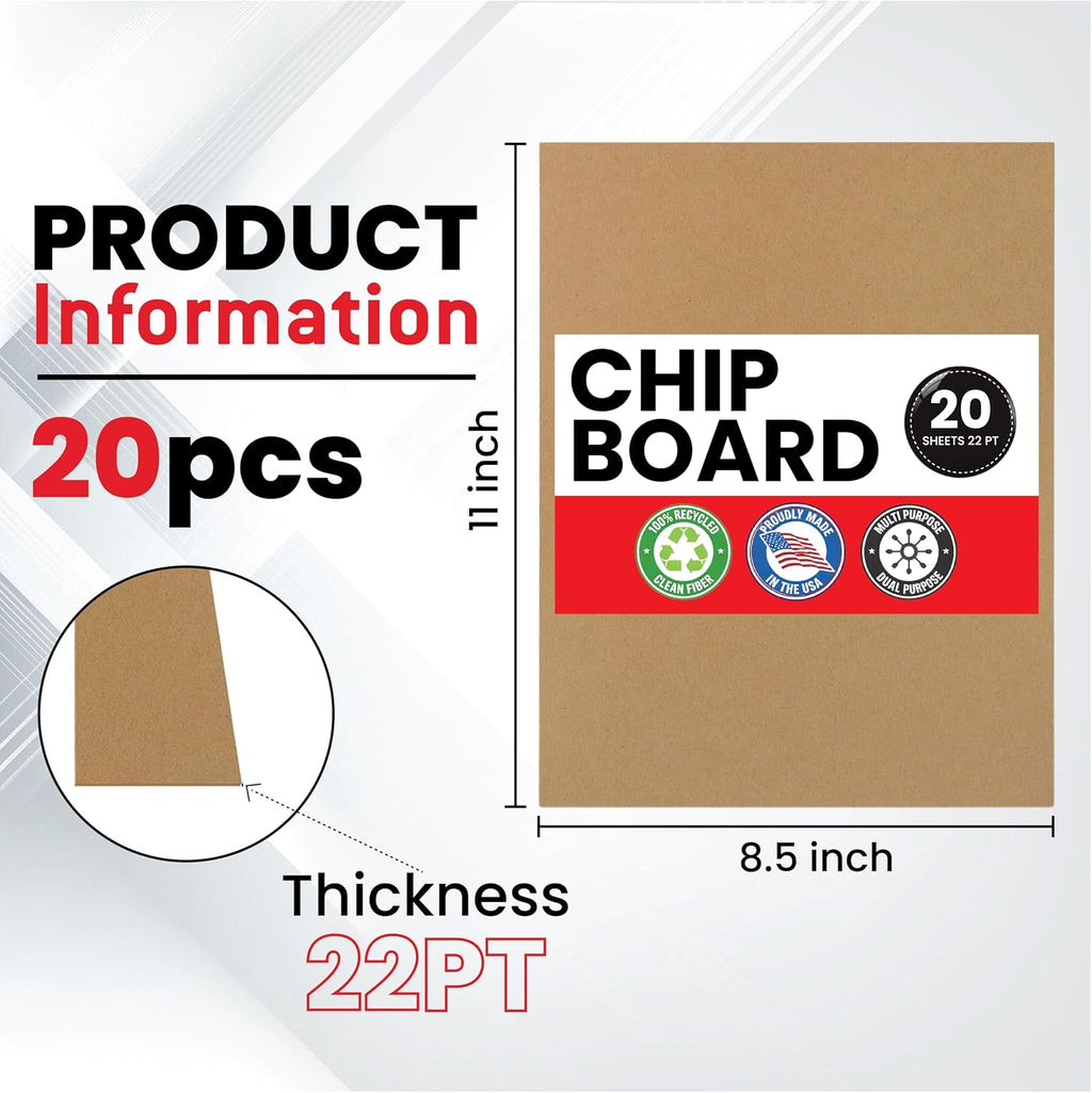 Chipboard Sheets 8.5 x 11 Inch 22pt Thick Chipboard Sheets Kraft Board Cardboard Sheets for Packaging Inserts
