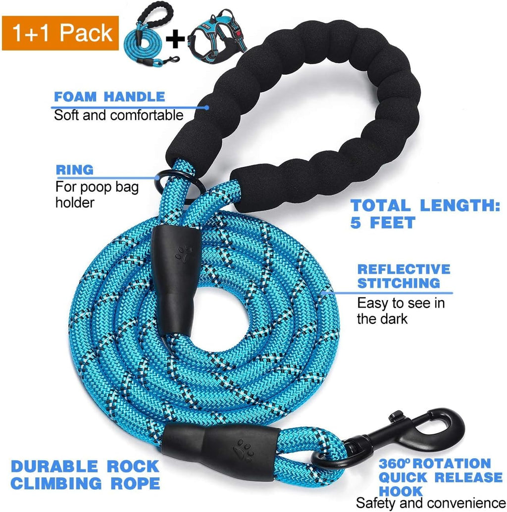 No Pull Dog Harness Adjustable Reflective Oxford Easy Control Medium Large Dog Harness with A Free Heavy Duty 5ft Dog