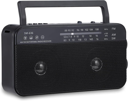 Portable AM FM Shortwave Radio with Bluetooth Speaker Plug in Wall, 3X D Cell Batteries Or AC Power Transistor Radio