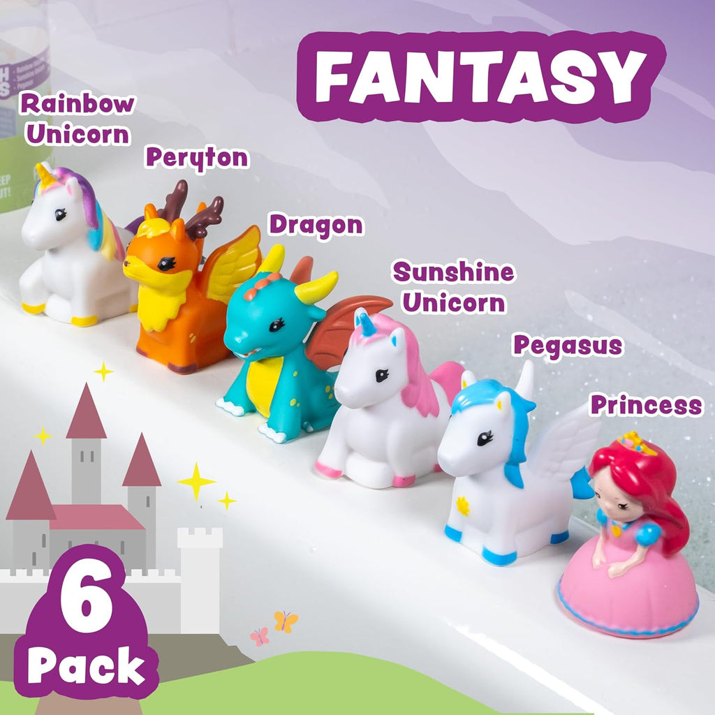 Fantasy Watertight Bath Toys, 6 Pack | Sealed, No Hole Bath Toys Design Keeps Moisture Out | Soft, Squeezable & Float