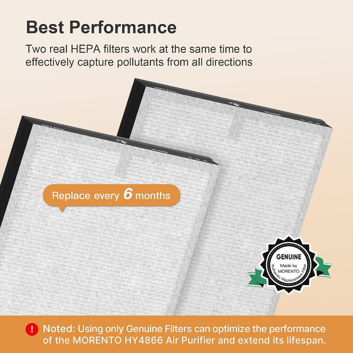 MORENTO Genuine 4 Pack HEPA HY4866 Replacement Filter, Enhanced Version
