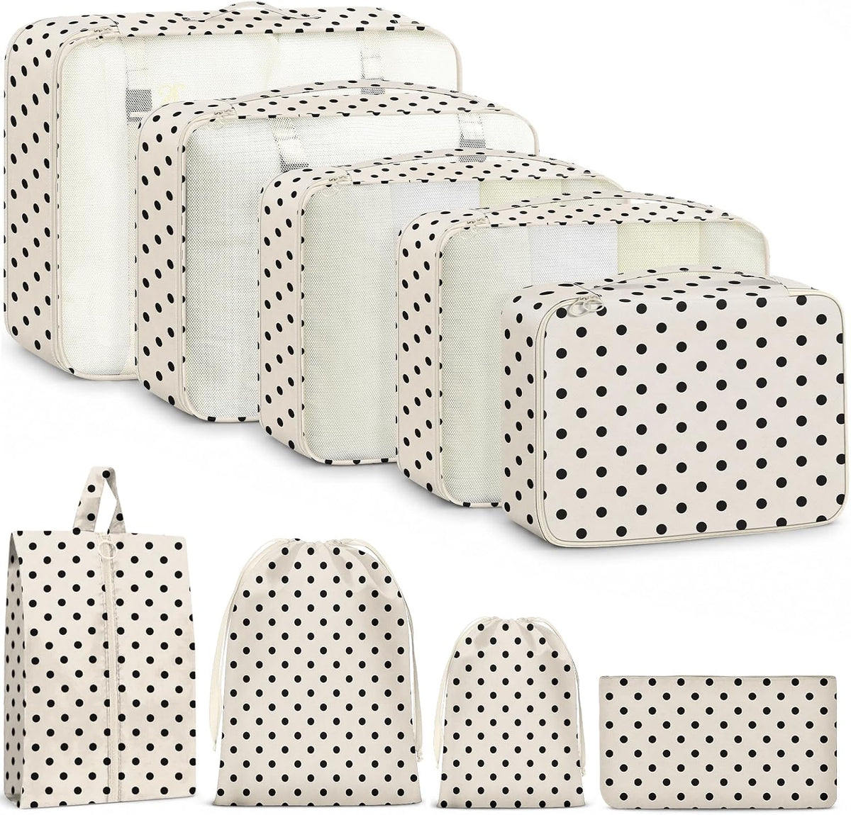 9 Set Packing Cubes for Travel Essentials - Lightweight Carry-On Luggage Organizer Bags with Shoe, Clothes & Laundry