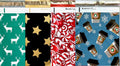 Xmas Holiday Designers Poly Mailers 10x13 : Candy Cane, Reindeer Deer Elk, Gold & Black Stars; Printed Self Sealing
