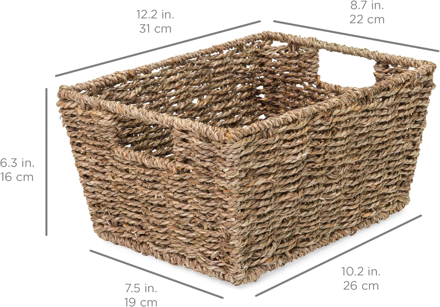 Rustic Set Of 4 Multipurpose Stackable Seagrass Storage Basket, Handwoven Laundry Organizer Totes for Bedroom and