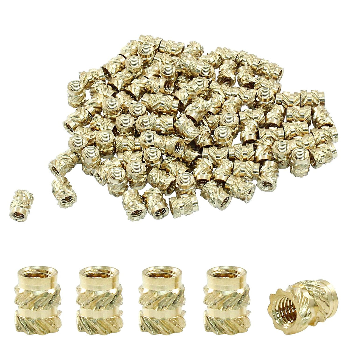 100 Pcs M3x5.7x4.6 Threaded Inserts, Brass Knurled Nuts
