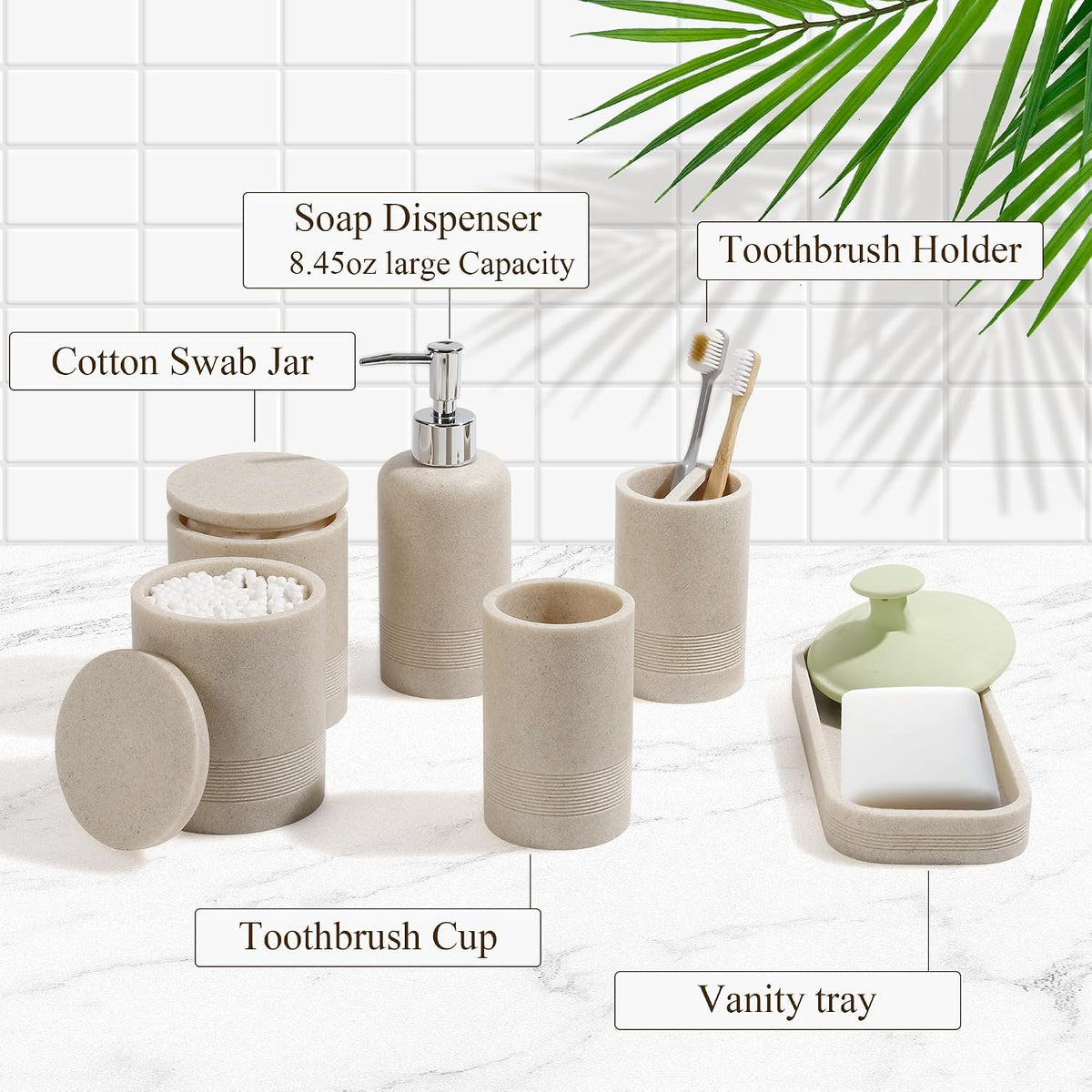 Bathroom Accessories Set, 6-Piece Bathroom Accessory Set, Toothbrush Holders Set, Soap Dispenser, Vanity Tray