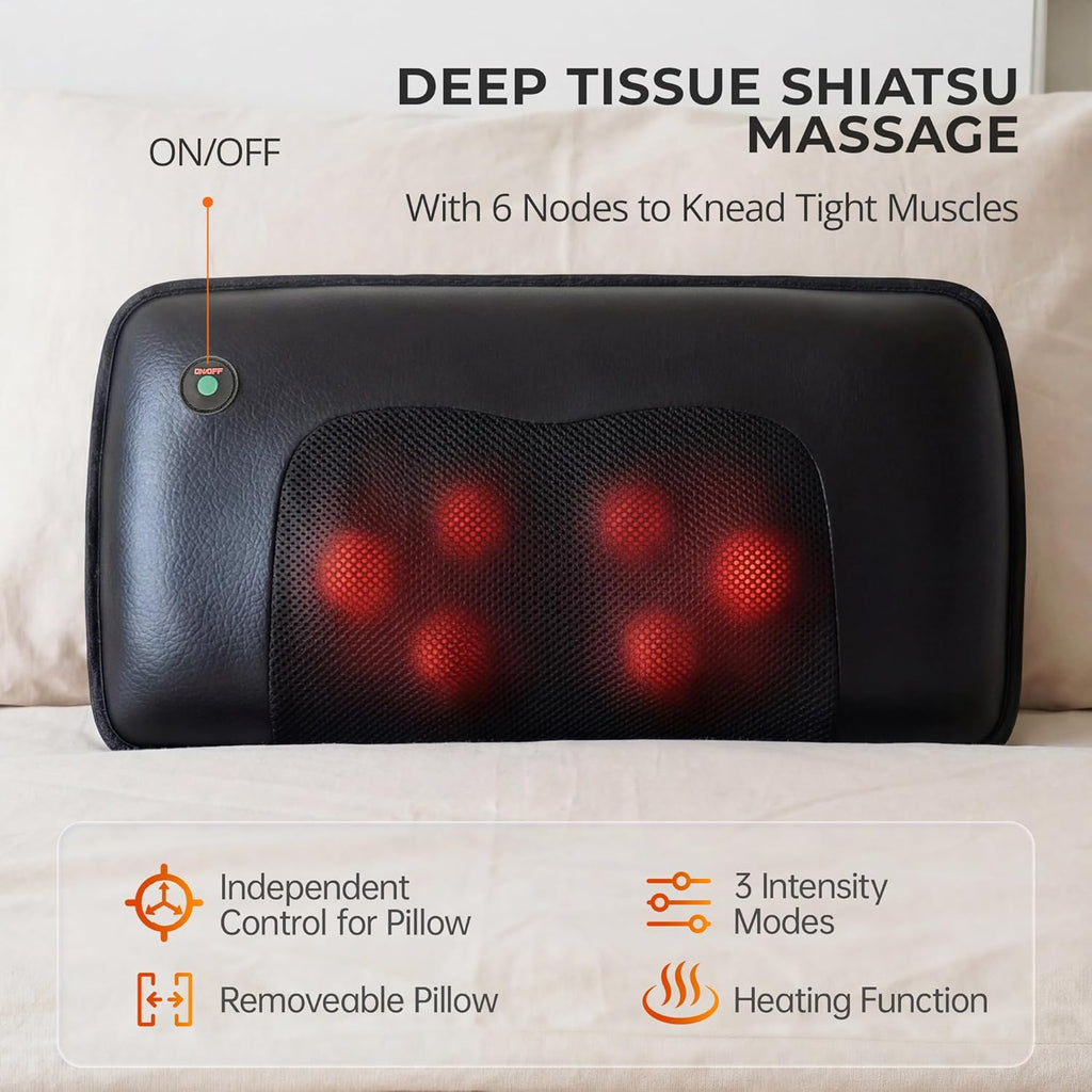 Shiatsu Full Body Massage Mat with Heat, Detachable Massager Pad, 10 Vibrating Motors, Deep Tissue Pain Relief for
