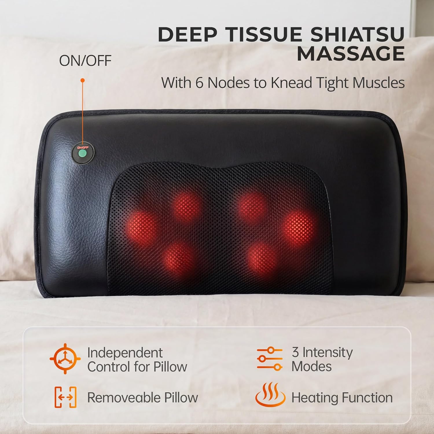 Shiatsu Full Body Massage Mat with Heat, Detachable Massager Pad, 10 Vibrating Motors, Deep Tissue Pain Relief for