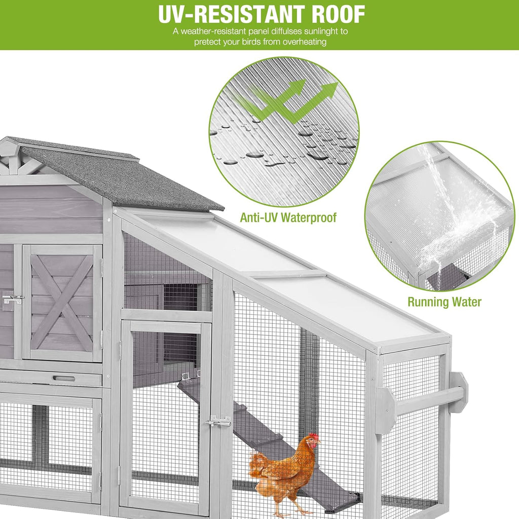 Chicken Coop Mobile Hen House with Nesting Box Outdoor Rabbit Hutch Poultry Cage 73.4" with Wheel for 2-4 Chickens,Grey