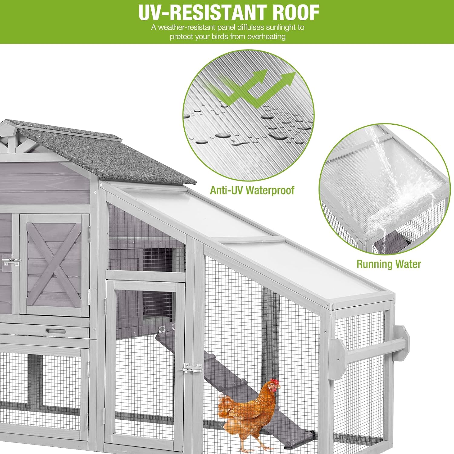 Chicken Coop Mobile Hen House with Nesting Box Outdoor Rabbit Hutch Poultry Cage 73.4" with Wheel for 2-4 Chickens,Grey