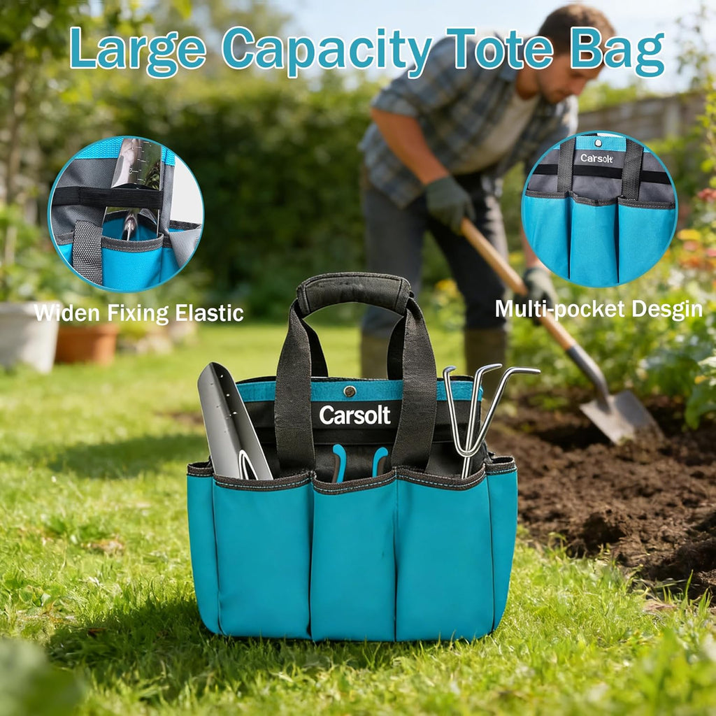 Gardening Tools, Carsolt 10 Piece Heavy Duty Stainless Steel Garden Tools Set with Ergonomic Rubber Handle. Variety