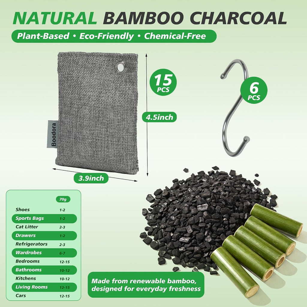 Activated Charcoal Bags, 15 Pack, 70g Bamboo Charcoal