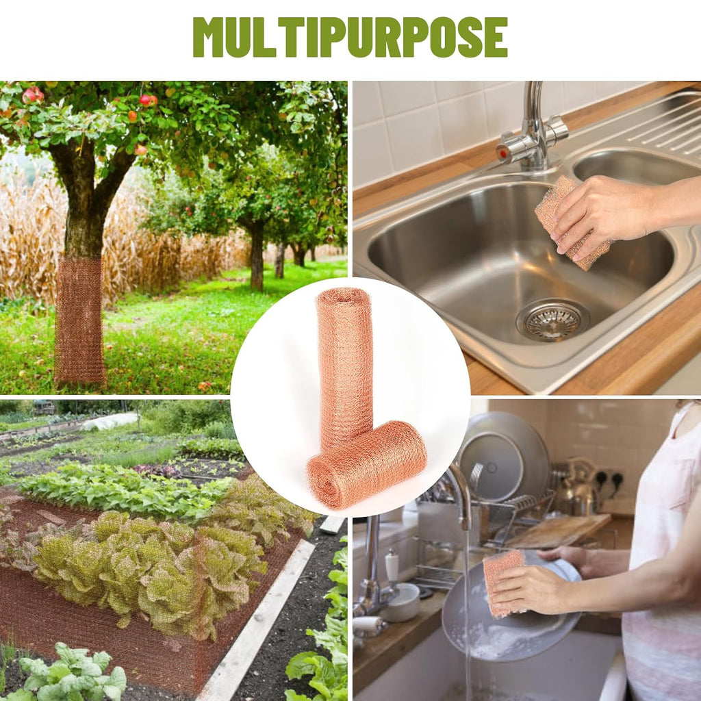 Copper Mesh Roll for Mice Rodent Rat, Sturdy 5'' x 33Ft & 8'' x 33Ft Copper Wool Mouse Trap Hole Filler for Bat Snail