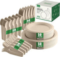 250 Piece Biodegradable Paper Plates Set Disposable Dinnerware Set, Eco Friendly Compostable (EXTRA LONG UTENSILS)