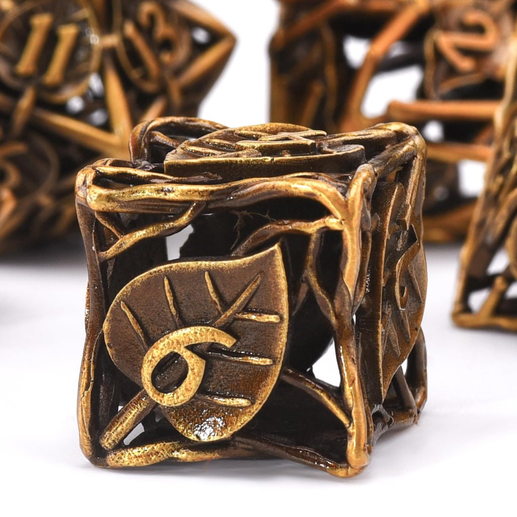 Metal RPG Dice Set 7 Pcs Leaf RPG Dice Hollow Polyhedral Metal Dice