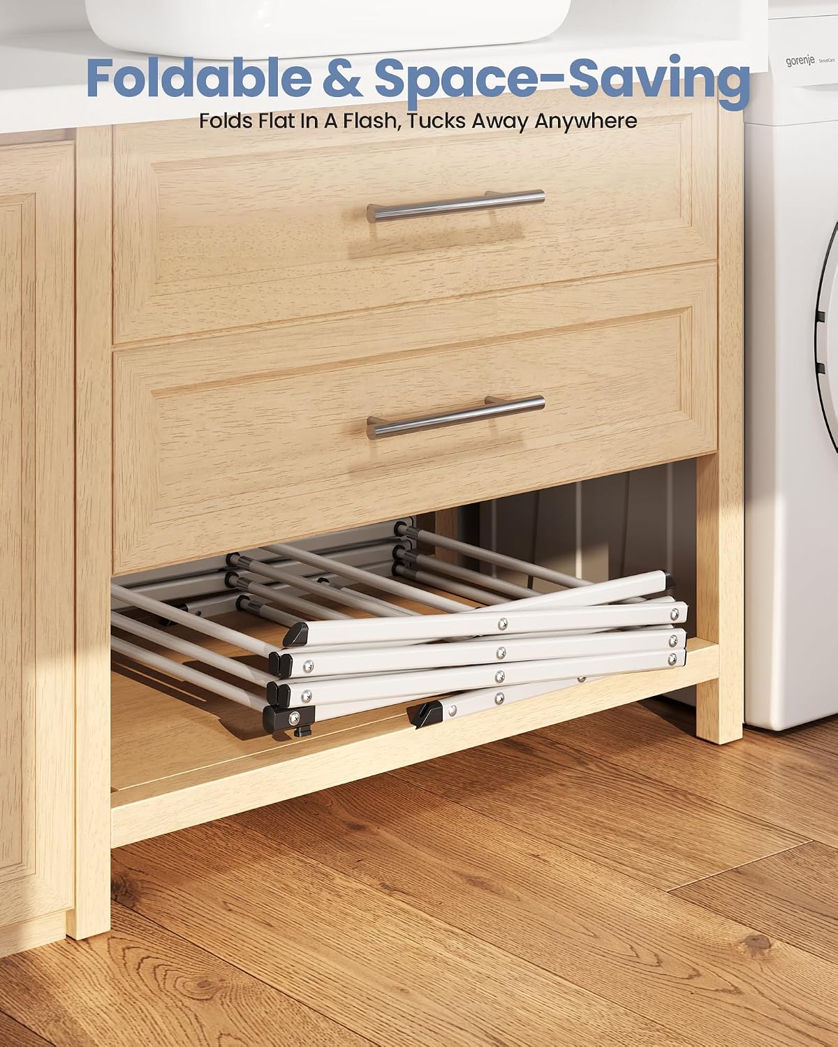 Oversize 3-Tier Clothes Drying Rack, No Install, White | Expandable Design, Non-slip feet, Tool-free Setup, Rust