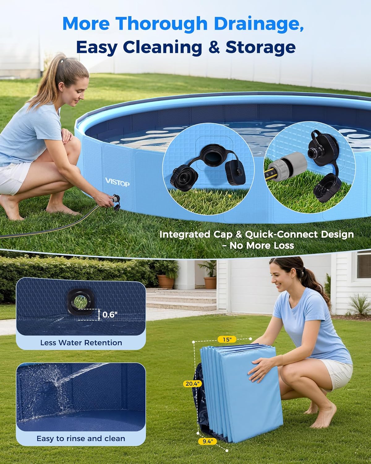 117" Extra Large Dog Pool with Sprinkler, Heavy Duty Foldable Hard Plastic Kiddie Pool, Non-Slip Collapsible Swimming