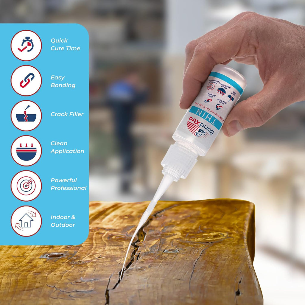 Thin Viscosity 8 oz. Premium CA Glue for Woodworking with Extra Bottles, Caps and Microtips, Super Glue Kit for