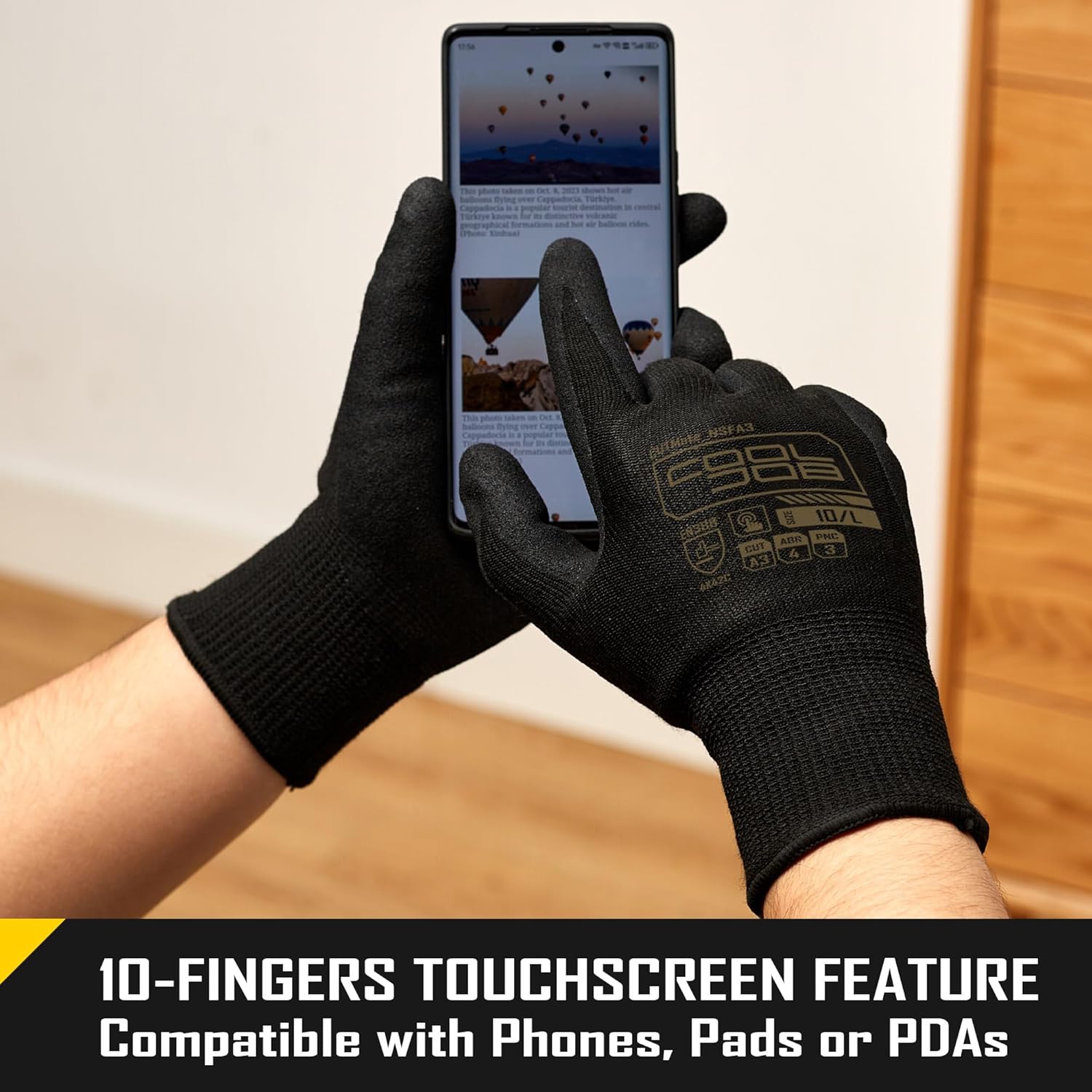 A3 Cut Resistant Safety Work Gloves with Nitrile Grip, Touchscreen & Flexible for Gardening Fishing Construction